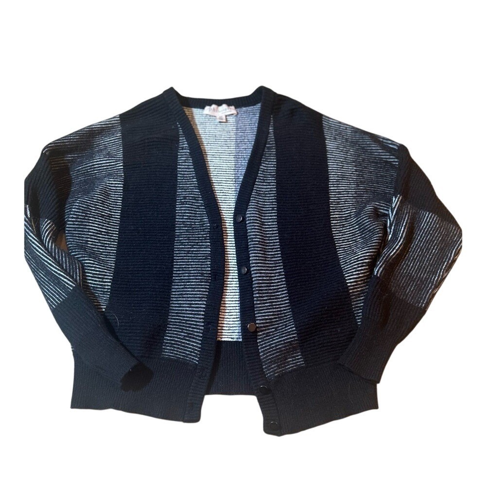 Philosophy Republic Clothing Womens Small Striped Cardigan Black White V-Neck